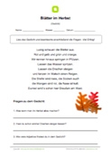 Arbeitsblatt: Gedicht mit Fragen: Blätter im Herbst