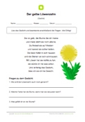 Arbeitsblatt: Gedicht mit Fragen: Der gelbe Löwenzahn