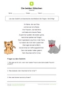 Arbeitsblatt: Gedicht mit Fragen: Die beiden Kätzchen