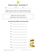 Arbeitsblatt: Wörter nach ABC sortieren - Buchstabe E
