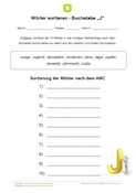Arbeitsblatt: Wörter nach ABC sortieren - Buchstabe J