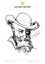 Ausmalbild Alter Mann mit Hut und Bart