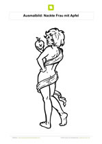 Ausmalbild Frau nackt mit Apfel