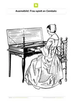 Ausmalbild Frau spielt an Cembalo