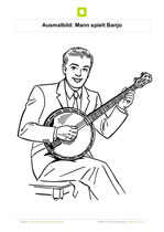 Ausmalbild Mann spielt Banjo
