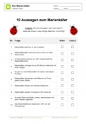 Arbeitsblatt: 10 Aussagen zum Marienkäfer bewerten