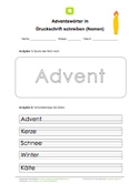 Arbeitsblatt: Adventswörter in Druckschrift schreiben (Nomen)