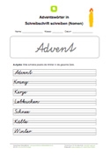 Arbeitsblatt: Adventswörter in Schreibschrift schreiben (Nomen)
