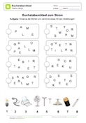 Arbeitsblatt: Buchstabenrätsel zum Thema Strom