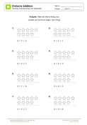 Arbeitsblatt: Einfache Addition - Sterne ausmalen - Summe bis 9