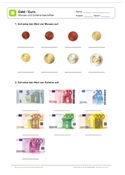 Arbeitsblatt: Euro-Münzen und Scheine beschriften