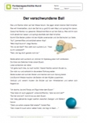 Arbeitsblatt: Fantasiegeschichte Hund: Der verschwundene Ball