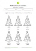 Farben auf Englisch: Weihnachtsbäume ausmalen