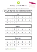 Arbeitsblatt: Feiertags- und Ferienkalender (Juli - September)