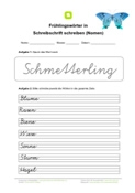 Frühlingswörter in Schreibschrift schreiben (Nomen)