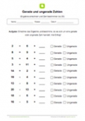 Arbeitsblatt: Gerade/Ungerade Zahlen: Rechenaufgabe bis 20
