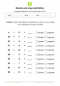 Arbeitsblatt: Gerade/Ungerade Zahlen: Rechenaufgabe bis 50