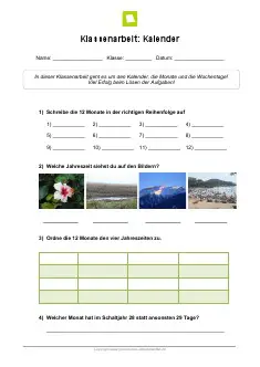 Arbeitsblatt: Klassenarbeit Kalender