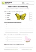Arbeitsblatt: Klassenarbeit Schmetterlinge