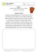 Arbeitsblatt: Lesen und Malen: Der Bär im Wald