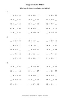 Arbeitsblatt: Mathe Aufgaben Addition zweistellig