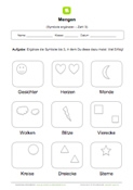 Arbeitsblatt: Mengen bilden: Symbole bis 3