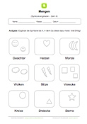 Arbeitsblatt: Mengen bilden: Symbole bis 4