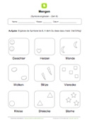 Arbeitsblatt: Mengen bilden: Symbole bis 6