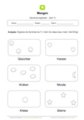 Arbeitsblatt: Mengen bilden: Symbole bis 7