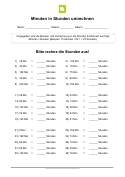 Arbeitsblatt: Minuten in Stunden umrechnen