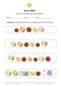 Arbeitsblatt: Münzen und Scheine nach Wert sortieren
