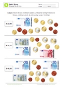 Arbeitsblatt: Münzen zum Einkaufen - bis 50 Euro