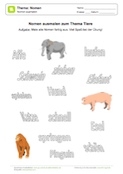 Arbeitsblatt: Nomen ausmalen: Thema Tiere