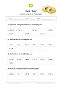 Arbeitsblatt: Preistabelle: Euro und Cent umrechnen