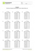 Rechenhäuser Subtraktion - Zahlenraum bis 100 - Arbeitsblatt 10