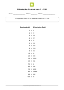 Arbeitsblatt: Römische Zahlen von 1 - 100