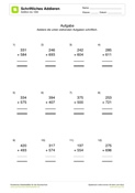 Schriftliche Addition - Zahlenraum bis 1000: 2 Summanden - Arbeitsblatt 01 Schriftliche Addition - Zahlenraum bis 1000: 2 Summanden - Arbeitsblatt 01