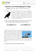 Arbeitsblatt: Sprache und Verständigung der Vögel
