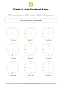 Arbeitsblatt: Uhrzeit in vollen Stunden eintragen