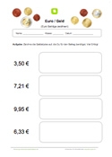 Arbeitsblatt: Vorgegebene Beträge in Euro Münzen zeichnen