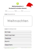 Weihnachtswörter in Druckschrift schreiben (Nomen)