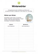 Arbeitsblatt: Winterwörter - Einzahl/Mehrzahl