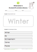 Winterwörter in Druckschrift schreiben (Nomen)