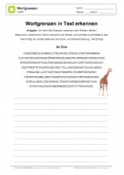 Arbeitsblatt: Wortgrenzen in Text erkennen: Im Zoo