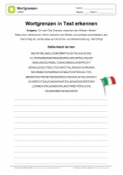 Arbeitsblatt: Wortgrenzen in Text erkennen: Italienisch lernen