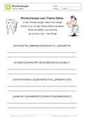 Arbeitsblatt: Wortschlangen zum Thema Zähne