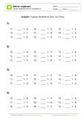 Arbeitsblatt: Zahlen ergänzen bis 20 (Subtraktion)