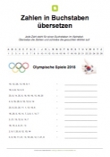 Arbeitsblatt: Zahlen in Buchstaben übersetzen - Olympia 2018