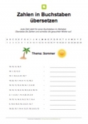 Arbeitsblatt: Zahlen übersetzen: Sommer