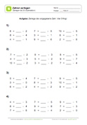 Arbeitsblatt: Zahlen zerlegen bis 10 (Subtraktion)